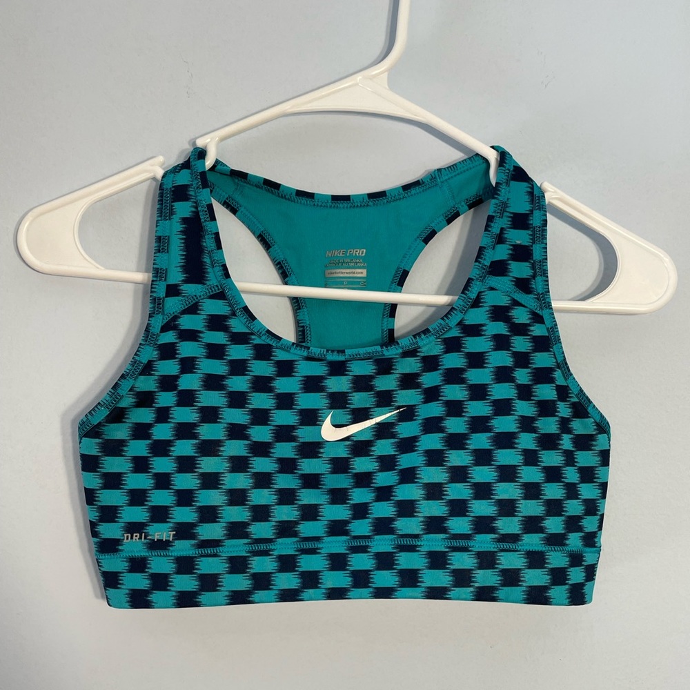 Sports Bra, dark blue and teal checkered pattern